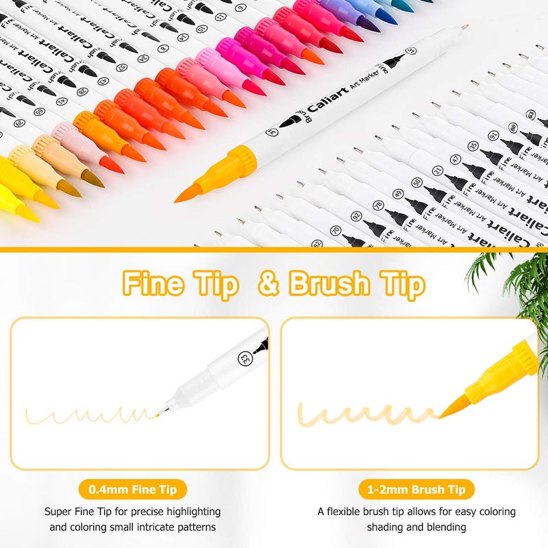 Caliart 72 Colors Double Tip Brush Pens Art Markers, Artist Fine & Brush Pen Coloring Markers for Adult Book Cards Drawing Craft Kit Teacher Office Supplies - Image 4